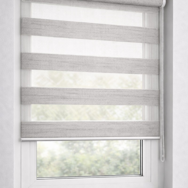 Тканина для рулонних штор День-Ніч BH 1405 Grey Flax — сірий льон, фактура натуральної тканини