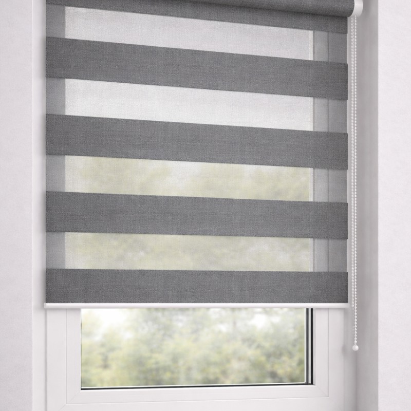 Тканина для рулонних штор День-Ніч BH 125 Dark Grey — темно-сіра тканина зебра для ролет