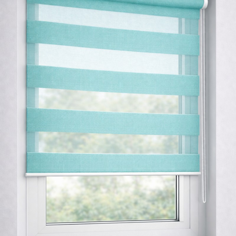 Тканина для рулонних штор День-Ніч BH 1208 Aquamarine — бірюзова тканина зебра для ролет. Ролета день ніч Аквамарин бірюзовий