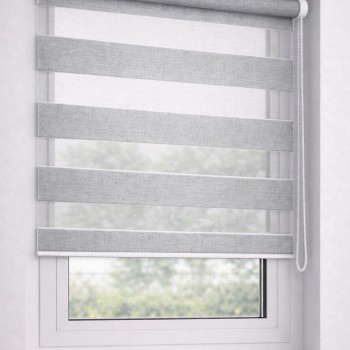 Тканина для рулонних штор День-Ніч BH 1405 Grey Flax — сіра тканина зебра для ролет