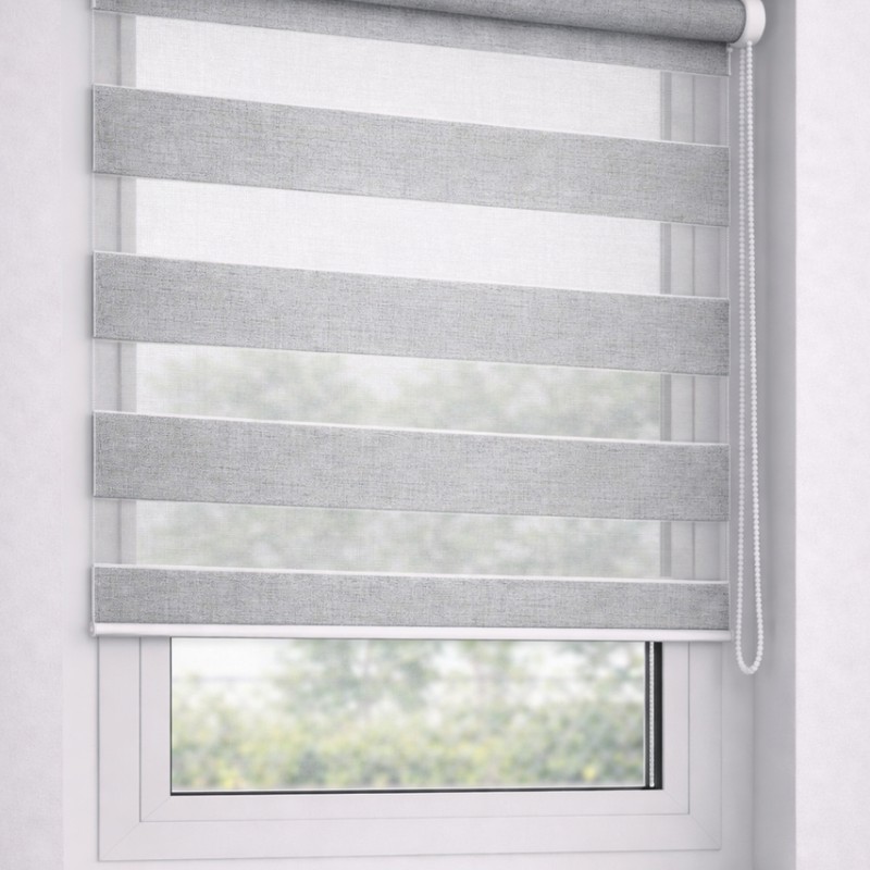 Тканина для рулонних штор День-Ніч BH 1405 Grey Flax — сіра тканина зебра для ролет